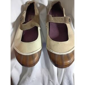 Sorel Sentry Mary Jane Duck Slip On Cream Leather Brown Suede Strap Woman's 7